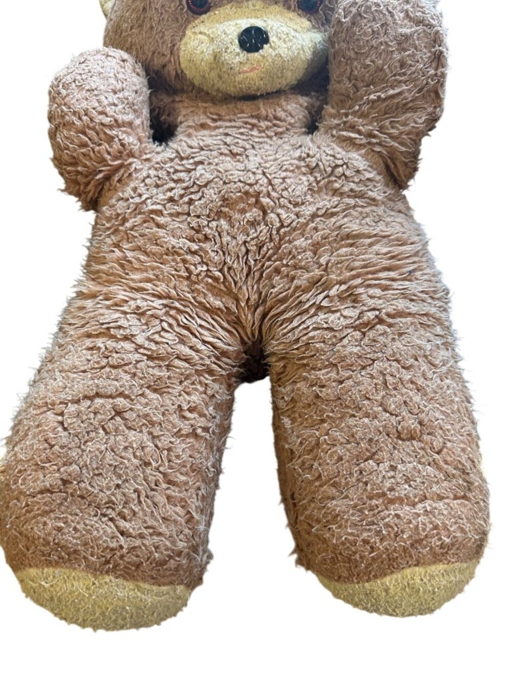 Vintage 1970s Large Plush Teddy Bear With Tongue 26 Inches Brown & Beige Retro S - Picture 3 of 10
